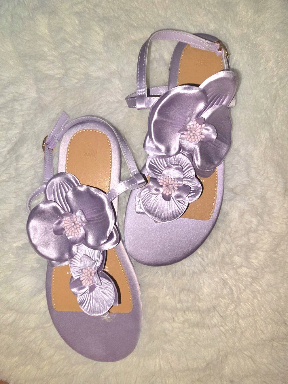 H&M Lilac Floral Appliqué Strap Sandals - Women - 38